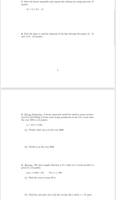 1 Solve The Linear Inequality And Express The Solution Set Using Interal 5 Points 3r 52 7 X 1 2 Find The Slope Me A 1