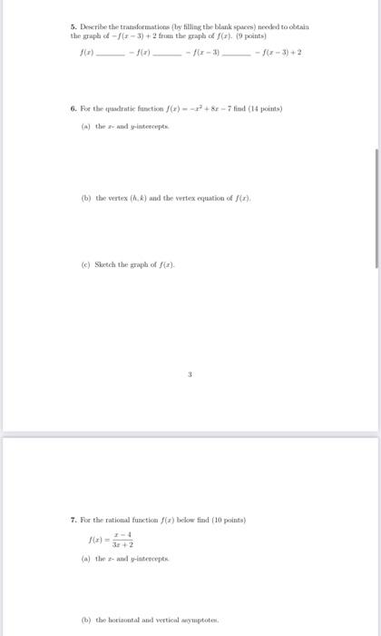 5 Describe The Transformations By Filling The Blank Spaces Needed To Obtain The Graph Of F 3 2 From The Graph Of F 1