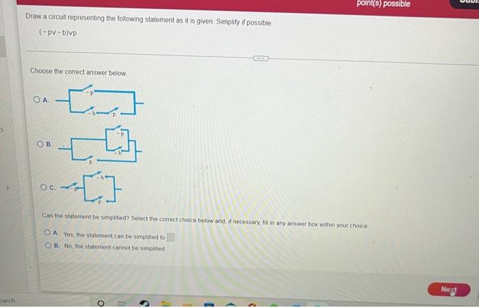 Arch Draw A Circuit Representing The Following Statement As It Is Given Simplify If Possible Pv B Vp Choose The Corr 1