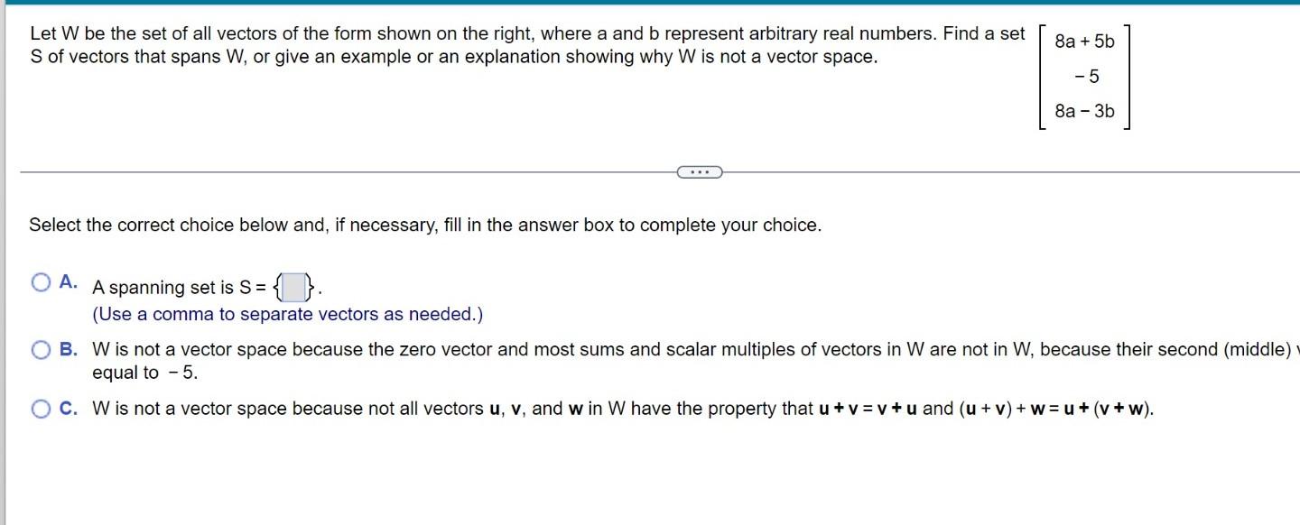 Let W Be The Set Of All Vectors Of The Form Write The Vectors In W As Column Vectors 2t 4s 5t 4s 3t 5s S Su T 2