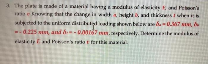 3 The Plate Is Made Of A Material Having A Modulus Of Elasticity E And Poisson S Ratio U Knowing That The Change In Wi 1