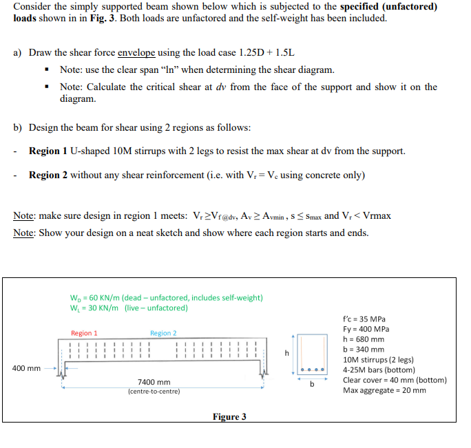 Consider The Simply Supported Beam Shown Below Which Is Subjected To The Specified Unfactored Loads Shown In In Fig 3 1