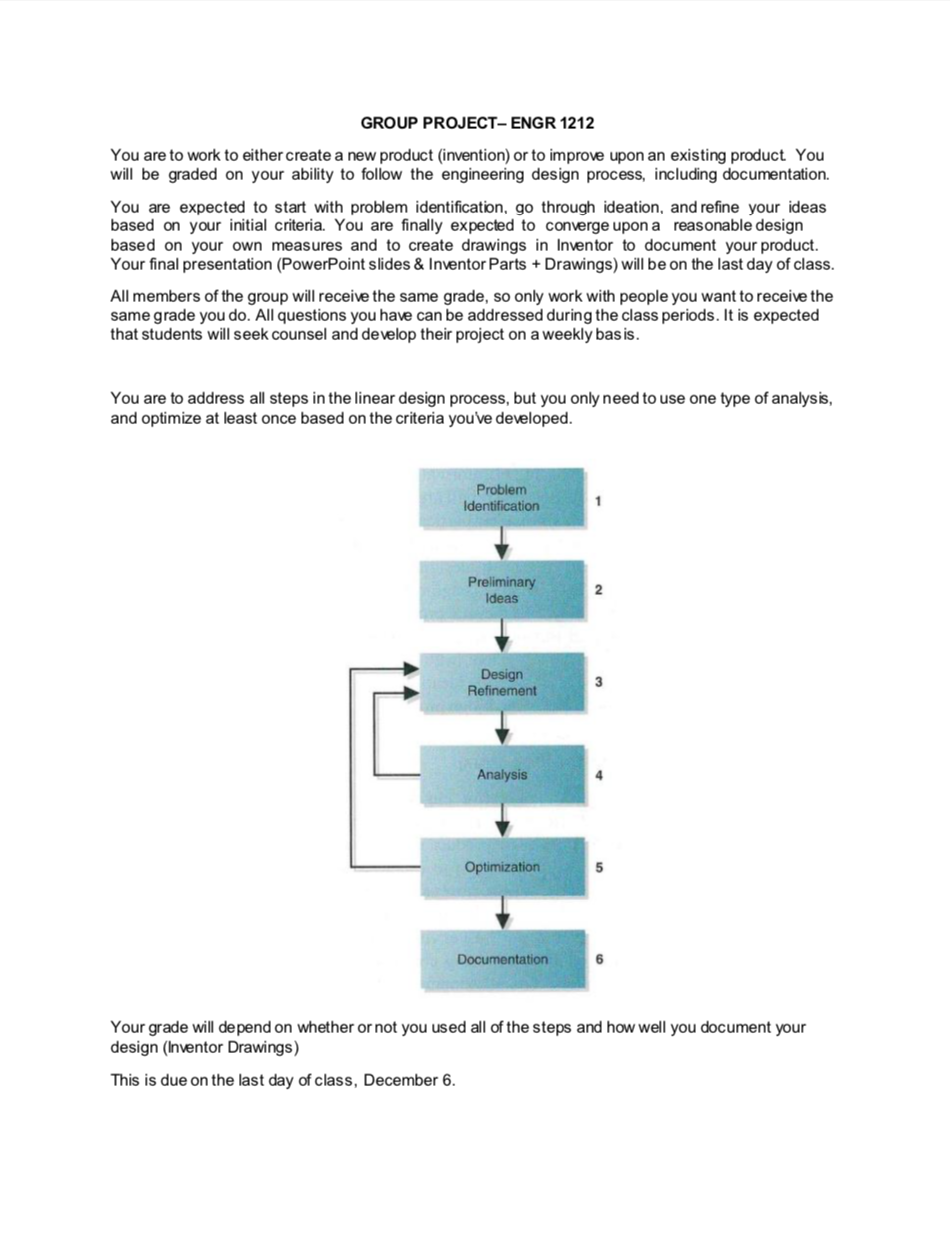 Group Project Engr 1212 You Are To Work To Either Create A New Product Invention Or To Improve Upon An Existing Produ 1