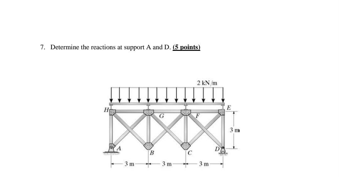 7 Determine The Reactions At Support A And D 5 Points 2 Kn M H E F G 3 M B C 3 M 3 M 3 M 1