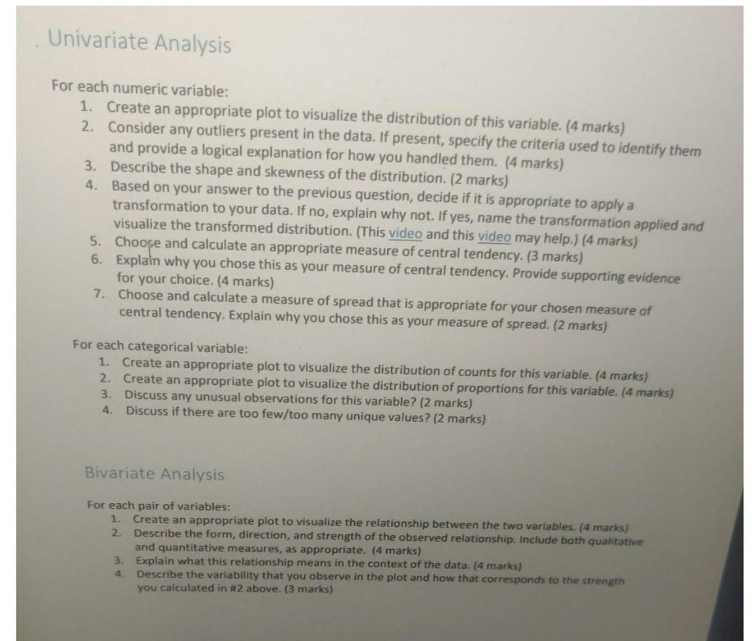 Univariate Analysis For Each Numeric Variable 1 Create An Appropriate Plot To Visualize The Distribution Of This Varia 1