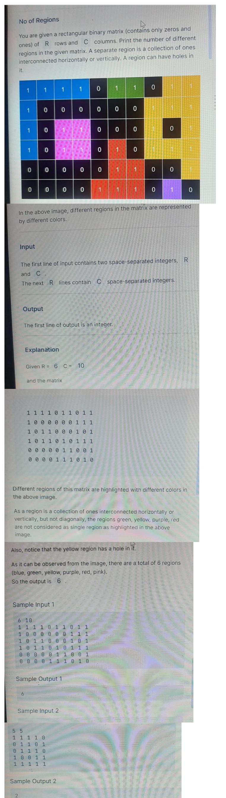 You Are Given A Rectangular Binary Matrix Contains Only Zeros And Ones Of R Rows And C Columns Print The Number Of Di 1