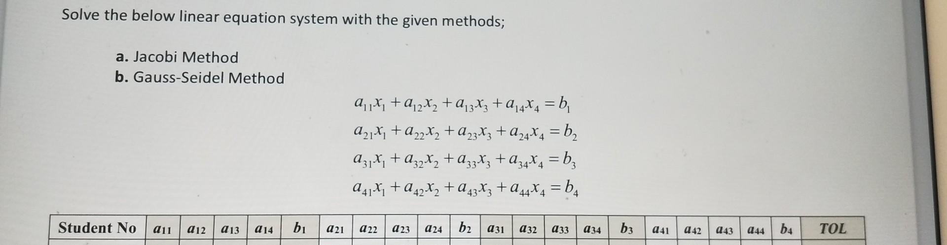 Solve The Below Linear Equation System With The Given Methods A Jacobi Method B Gauss Seidel Method 0 1 2 2x2 213 1