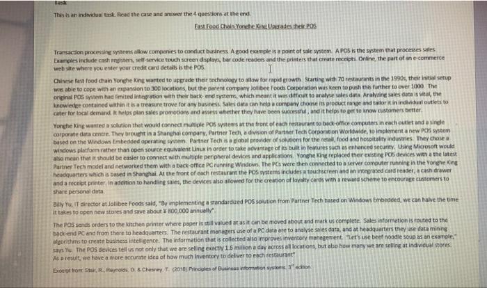 Task This Is An Individual Task Read The Case And Answer The 4 Questions At The End Fast Food Chain Yonghe King Upgrad 2