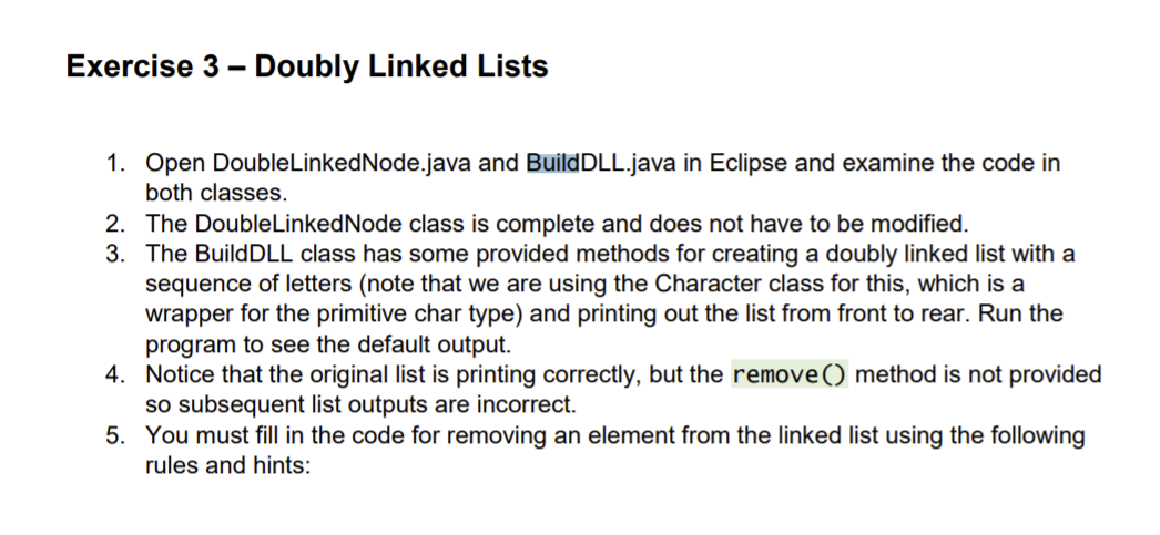 Exercise 3 Doubly Linked Lists 1 Open Double Linkednode Java And Builddll Java In Eclipse And Examine The Code In Bot 1