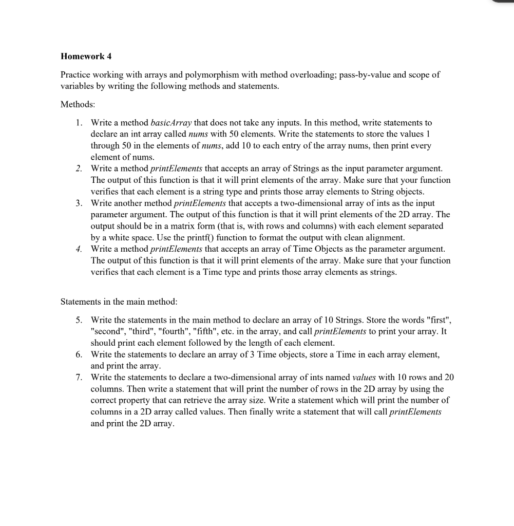 Homework 4 Practice Working With Arrays And Polymorphism With Method Overloading Pass By Value And Scope Of Variables B 1