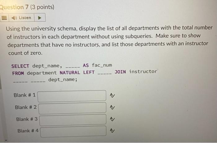 Question 19 1 Point 4 Listen Complete The Following Join Operation To Find The Set Of C Taken Select Name Course Id 3