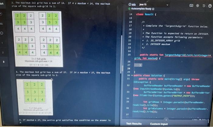 Eta Can T Read The Text Switch Theme 3 Largest Sub Grid Given A Square Grid Of Integers And An Integer Value Maxsum 2
