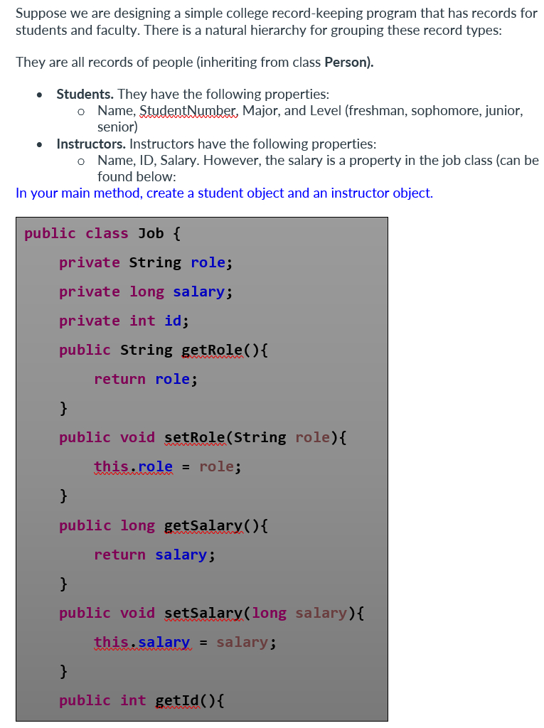 In Your Main Method Create A Student Object And An Instructor Object 1