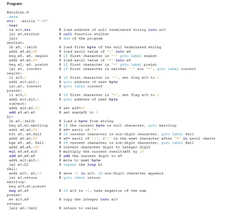 Write A Program In Risc V Assembly To Convert An Ascii String Containing A Positive Or Negative Integer Decimal String T 1