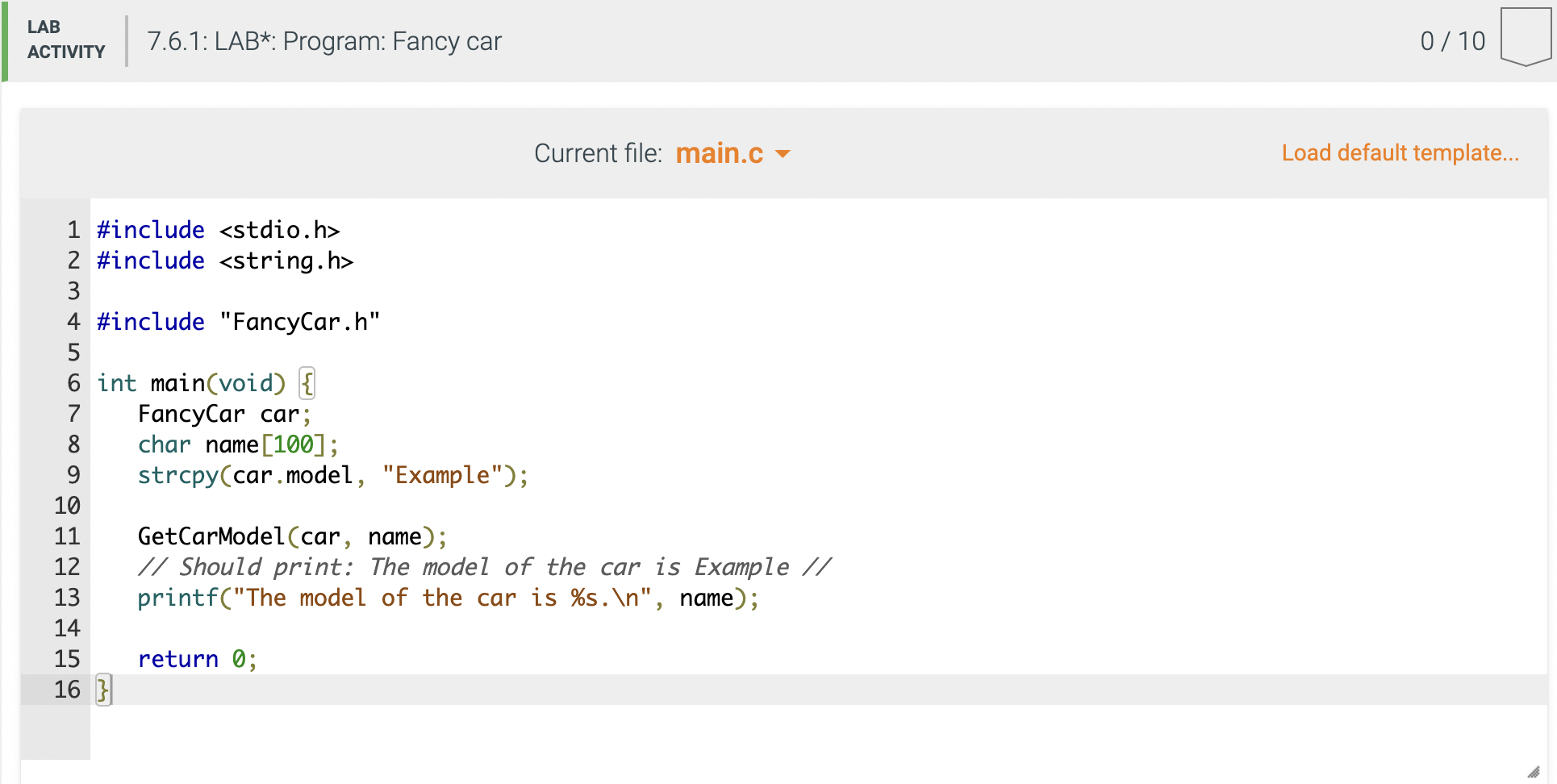 7 6 Lab Program Fancy Car I Am Posting This Again C Code Only No Python Or C Just C Program Specifications 1