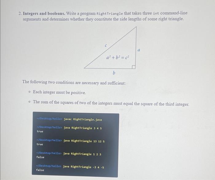 2 Integers And Booleans Write A Program Right Triangle That Takes Three Int Command Line Arguments And Determines Whet 1