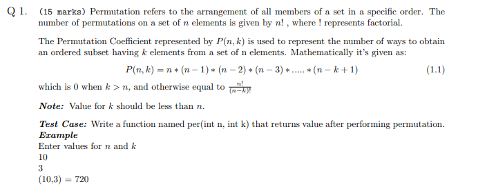 Q1 15 Marks Permutation Refers To The Arrangement Of All Members Of A Set In A Specific Order The Number Of Permutat 1