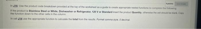4 Points In J16 Use The Product Code Breakdown Provided At The Top Of The Worksheet As A Guide To Create Appropriate Ne 1