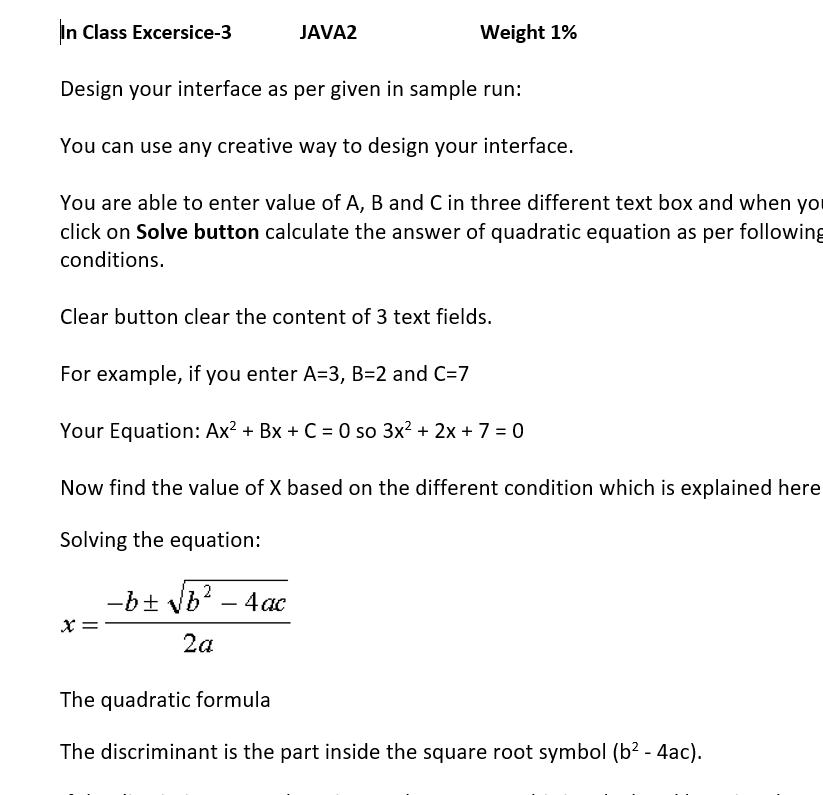 In Class Excersice 3 Java2 Design Your Interface As Per Given In Sample Run You Can Use Any Creative Way To Design Your 1