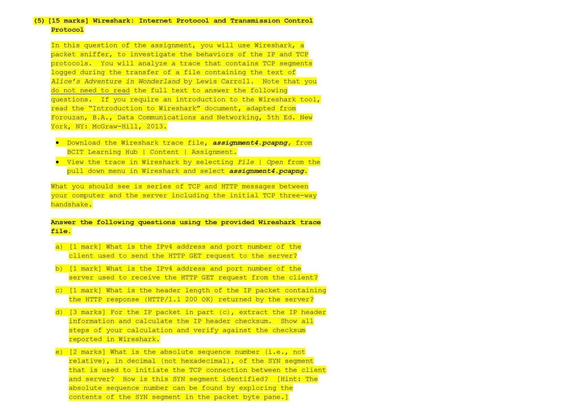 5 15 Marks Wireshark Internet Protocol And Transmission Control Protocol In This Question Of The Assignment You Wi 1
