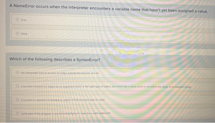 In The Lesson I Said An Error Is A Flaw In The Implementation Of A Program Which Causes A Bug False True A Nameerro 2