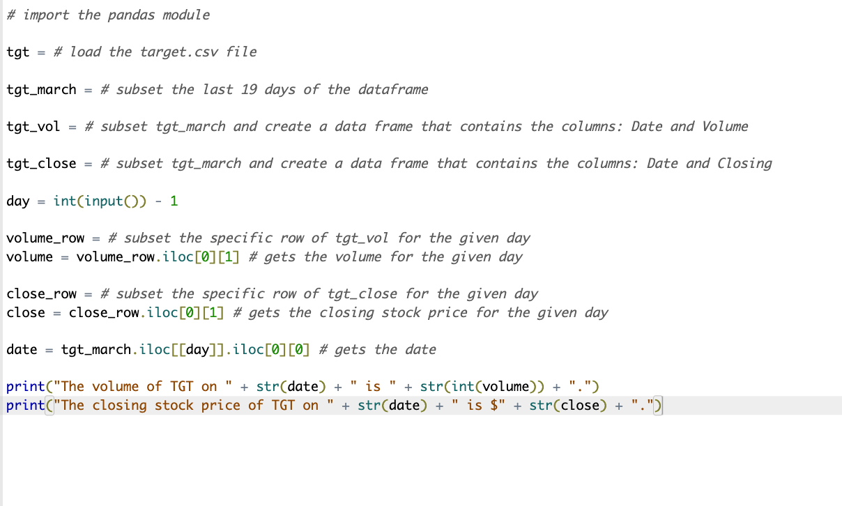 Import The Pandas Module Tgt Load The Target Csv File Tgt March Subset The Last 19 Days Of The Dataframe Tgt Vol 1