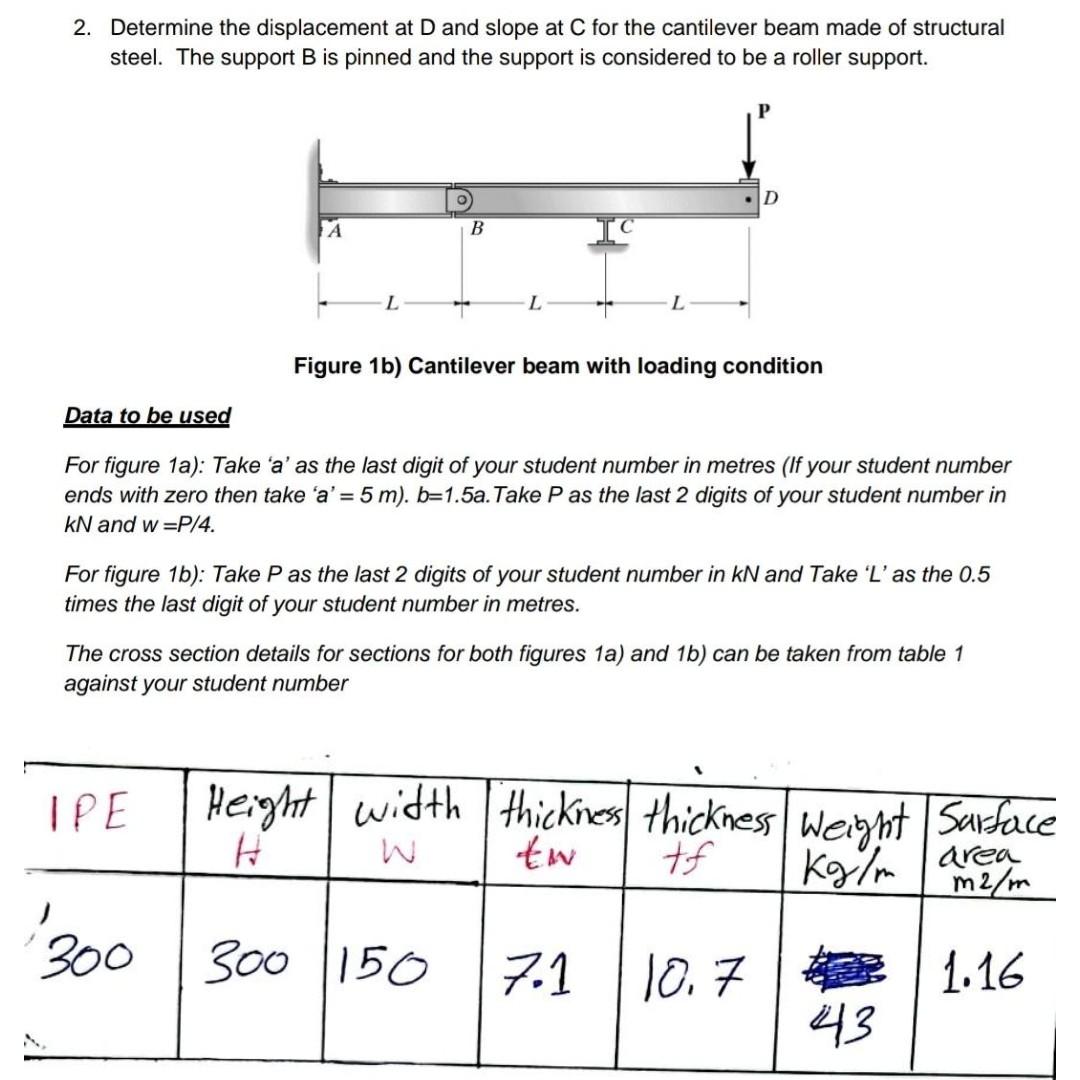 2 Determine The Displacement At D And Slope At C For The Cantilever Beam Made Of Structural Steel The Support B Is Pin 1
