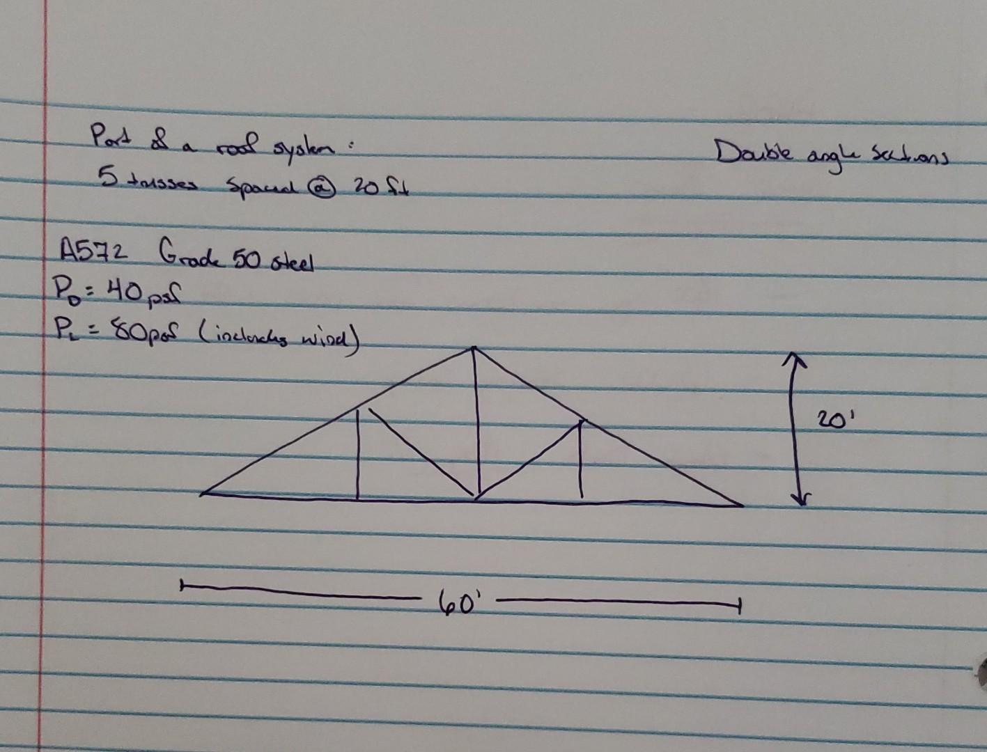 Port A Rool System 5 Tusses Spaced 20 Ft Double Angle Salons A572 Grade 50 Steel Po 40psf P 80pos Incleschg Wi 1