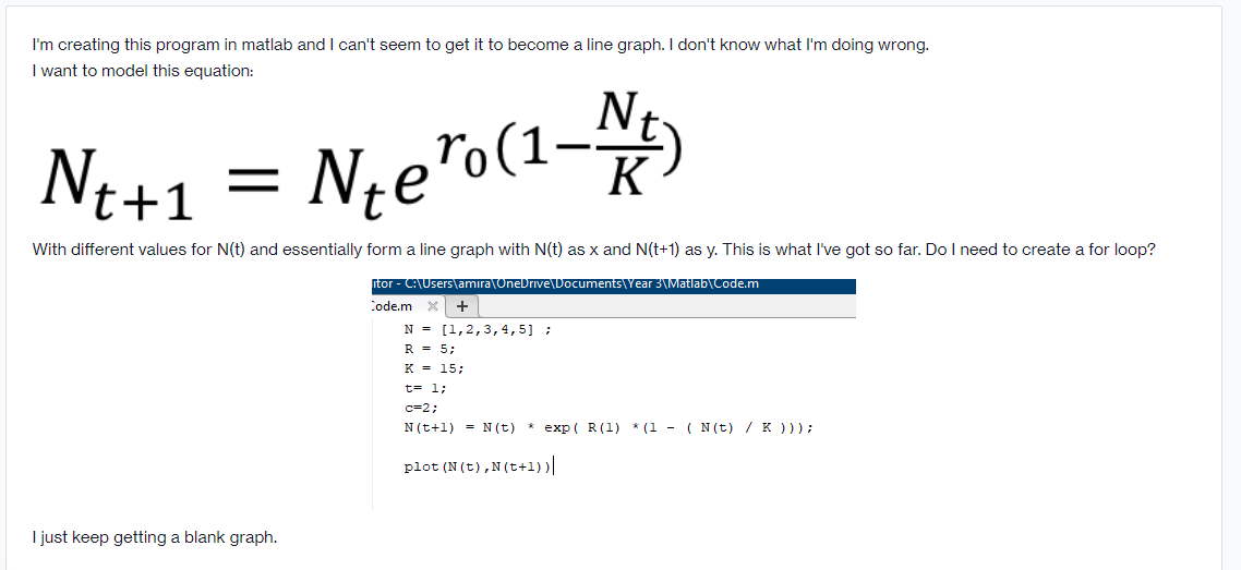 I M Creating This Program In Matlab And I Can T Seem To Get It To Become A Line Graph I Don T Know What I M Doing Wrong 1