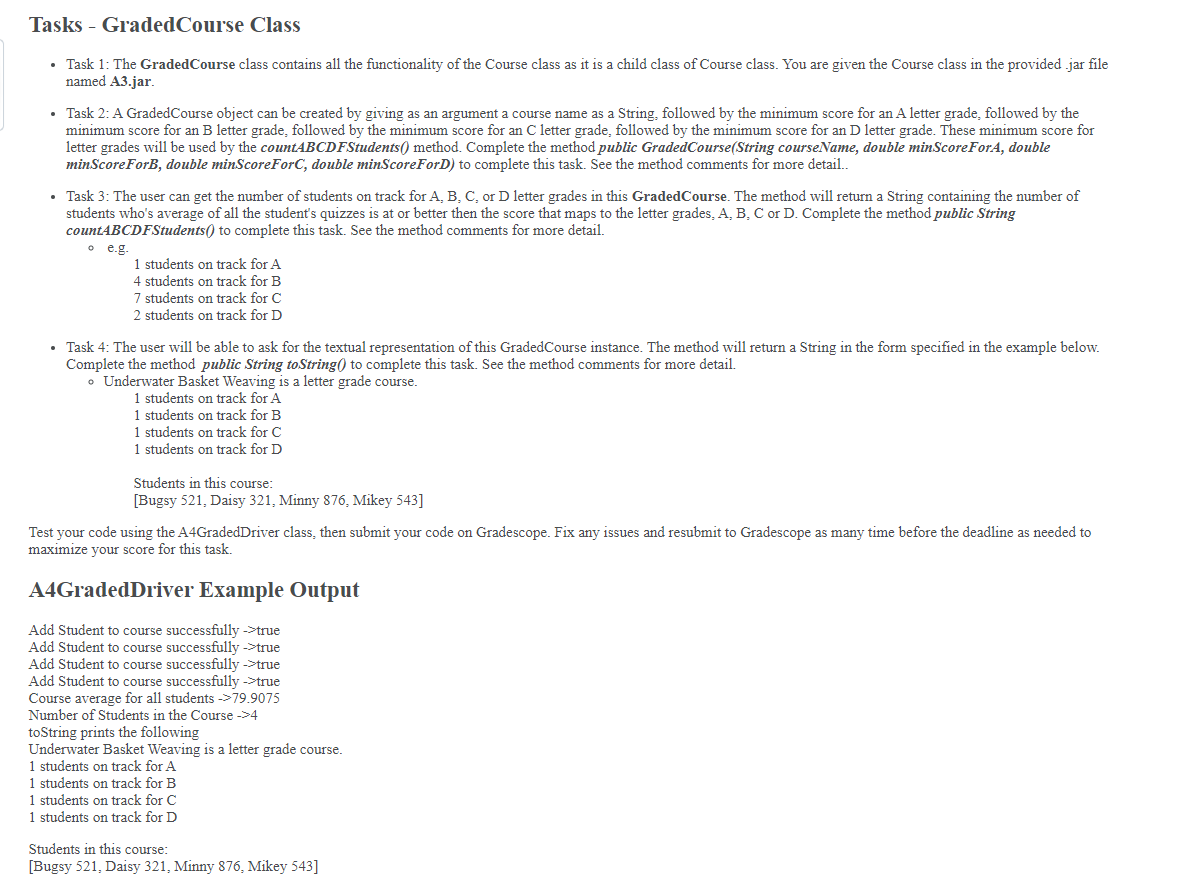 Tasks Graded Course Class Task 1 The Graded Course Class Contains All The Functionality Of The Course Class As It I 1