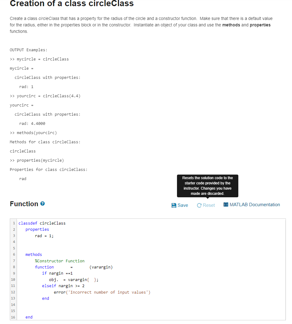 Creation Of A Class Circleclass Create A Class Circleclass That Has A Property For The Radius Of The Circle And A Constr 1