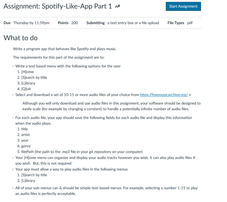 Assignment Spotify Like App Part 1 A Due Thursday By 11 59pm Points 200 Submitting A Text Entry Box Or A File Upload S 1