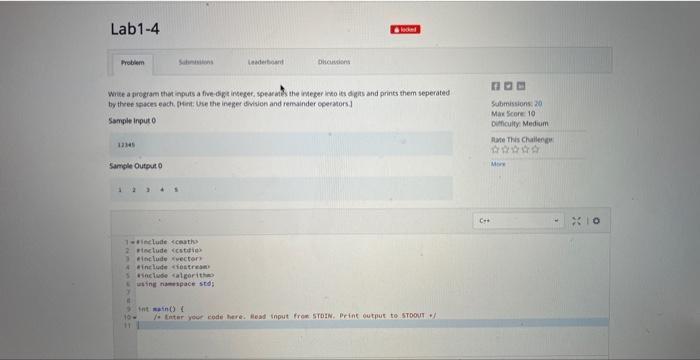 Lab1 4 Problem 12345 Sample Output 0 Write A Program That Inputs A Five Digit Integer Spearates The Integer Into Its Di 2
