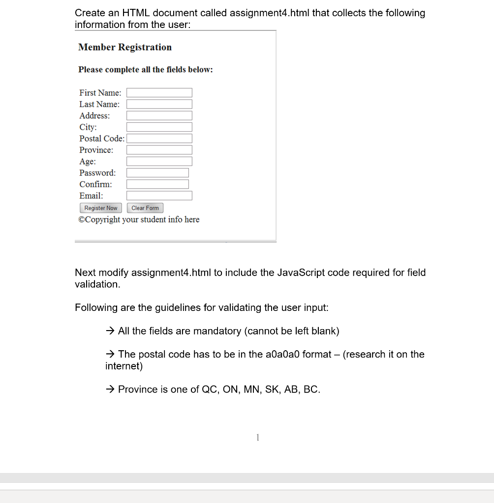 Create An Html Document Called Assignment4 Html That Collects The Following Information From The User Member Registrati 1