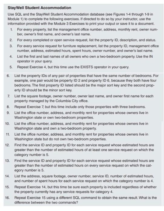 Staywell Student Accommodation Use Sql And The Staywell Student Accommodation Database See Figures 1 4 Through 1 9 In M 1