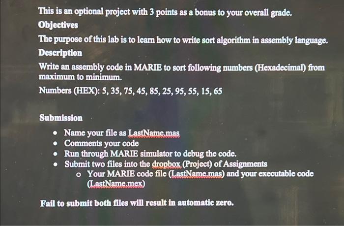 This Is An Optional Project With 3 Points As A Bonus To Your Overall Grade Objectives The Purpose Of This Lab Is To Lea 1