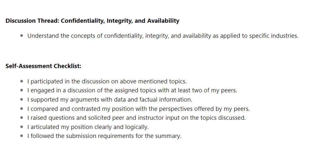 Discussion Thread Confidentiality Integrity And Availability Understand The Concepts Of Confidentiality Integrity 1