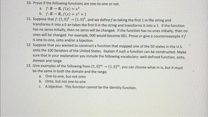 10 Prove If The Following Functions Are One To One Or Not A F R R F X X B F R R F X X 1 11 Suppose Tha 1