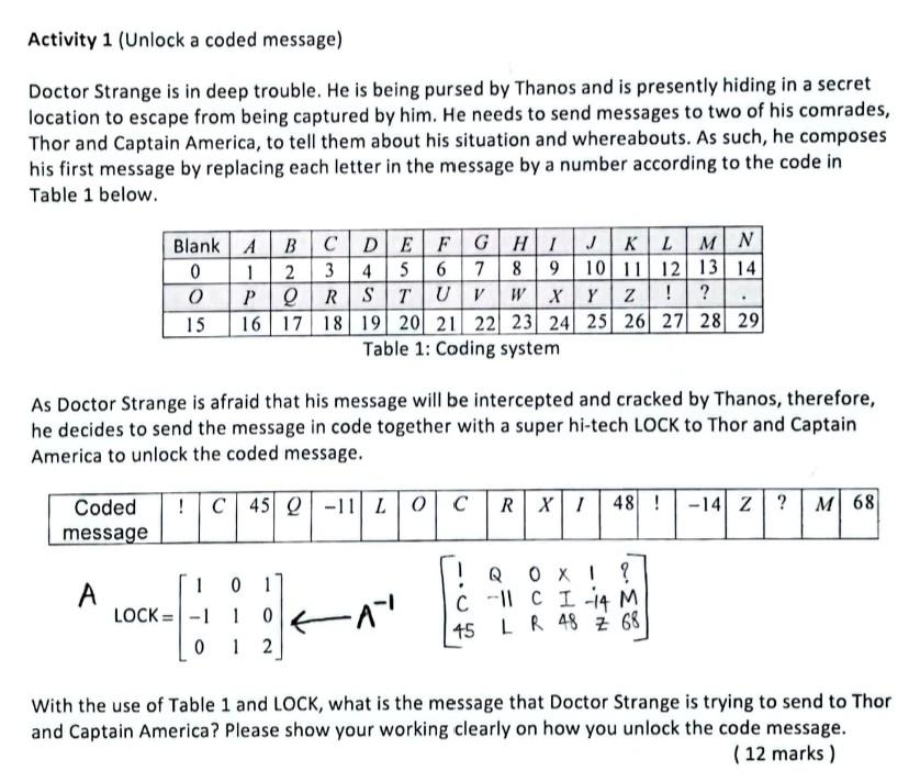 Activity 1 Unlock A Coded Message Doctor Strange Is In Deep Trouble He Is Being Pursed By Thanos And Is Presently Hid 1