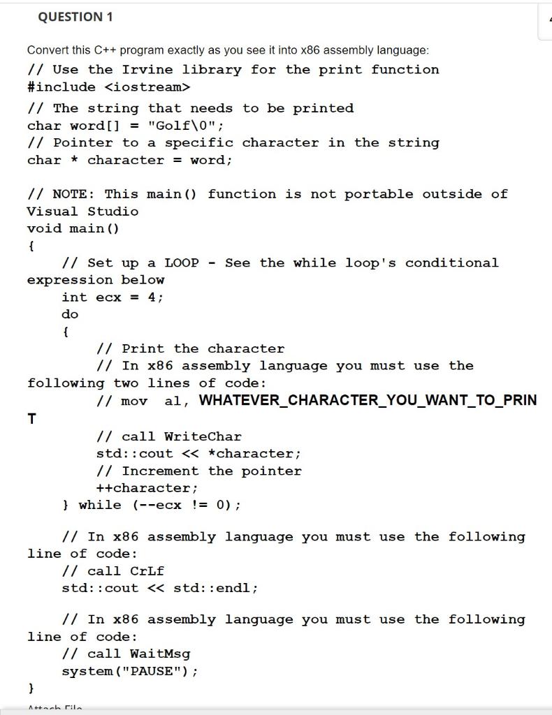 Convert This C Program Exactly As You See It Into X86 Assembly Language Use The Irvine Library For The Print Funct 1
