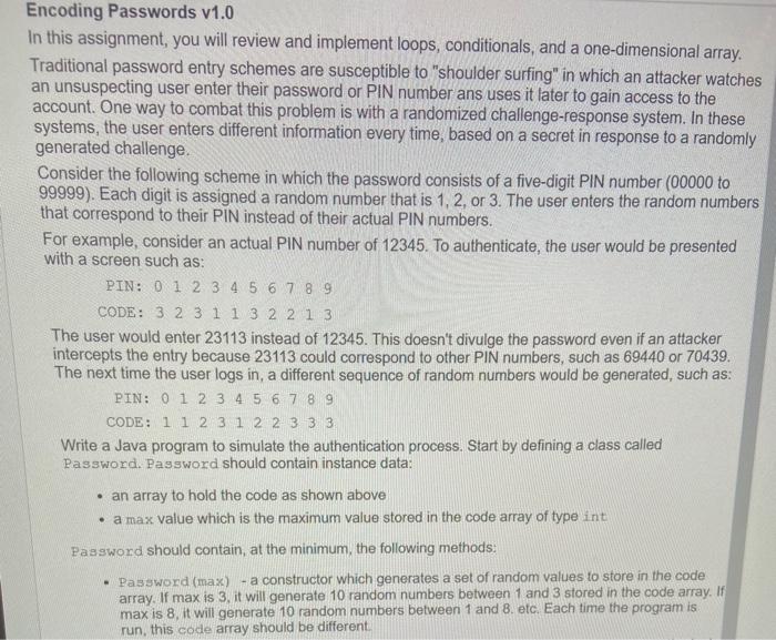 Encoding Passwords V1 0 In This Assignment You Will Review And Implement Loops Conditionals And A One Dimensional Arr 1