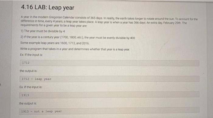 4 16 Lab Leap Year A Year In The Modern Gregorian Calendar Consists Of 365 Days In Reality The Earth Takes Longer To 1