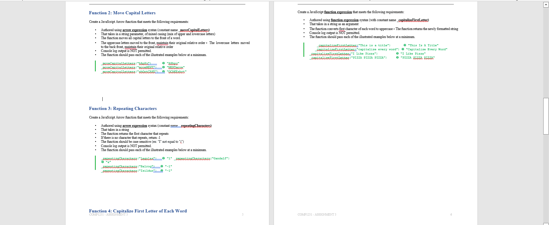 Function 2 Move Capital Letters Create A Javascript Arrow Function That Meets The Following Requirements Authored Usin 1