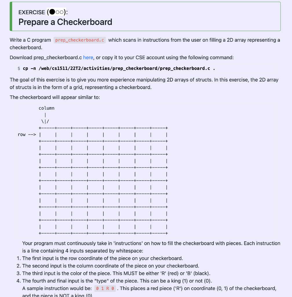 Exercise 00 Prepare A Checkerboard Write A C Program Prep Checkerboard C Which Scans In Instructions From The User On 1