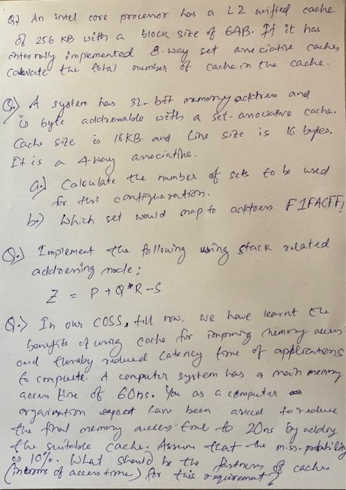 L2 Wified Cache Block Size Of 6ab If It Has Associative Caches Number Of Cache In The Cache 8 An Intel Core Processor 1