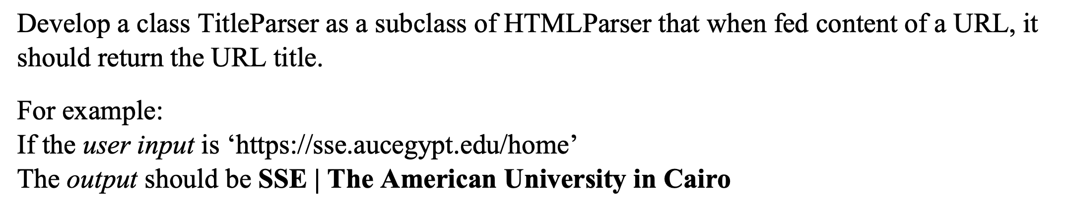Develop A Class Titleparser As A Subclass Of Htmlparser That When Fed Content Of A Url It Should Return The Url Title 1