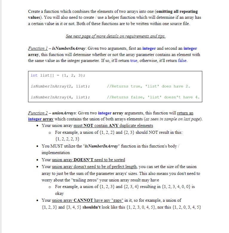 Create A Function Which Combines The Elements Of Two Arrays Into One Omitting All Repeating Values You Will Also Need 1