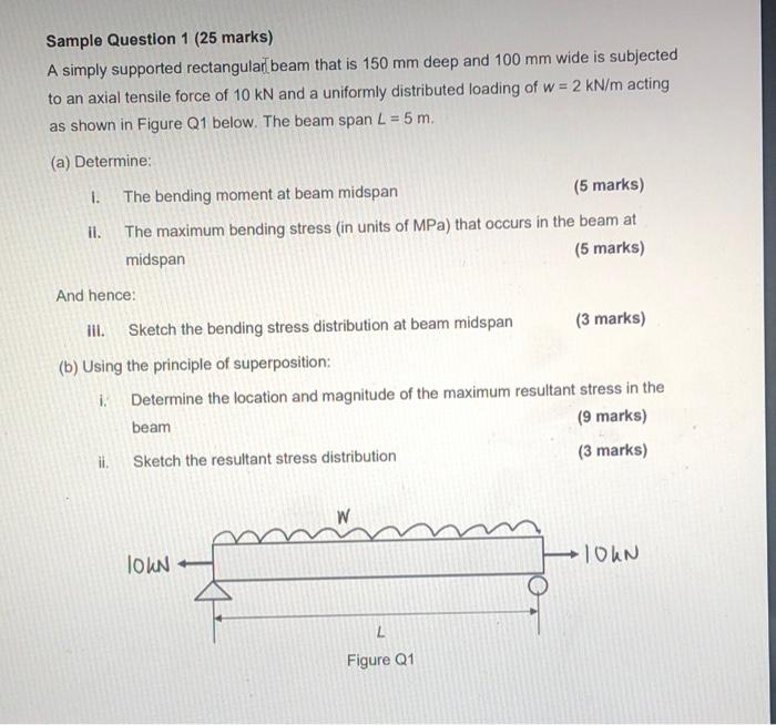 Sample Question 1 25 Marks A Simply Supported Rectangular Beam That Is 150 Mm Deep And 100 Mm Wide Is Subjected To An 1