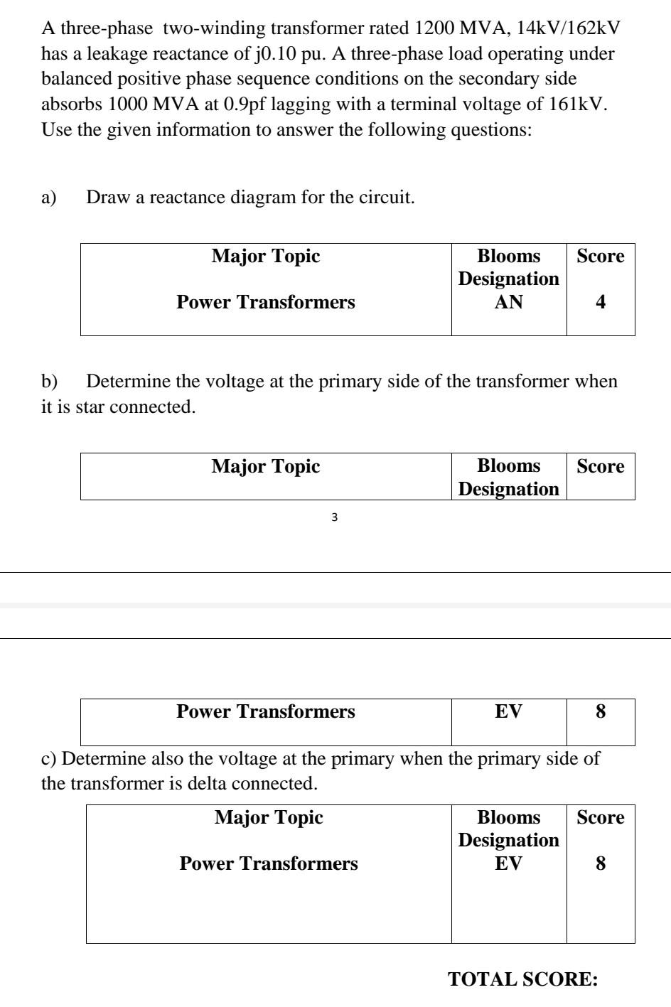 A Three Phase Two Winding Transformer Rated 1200 Mva 14kv 162kv Has A Leakage Reactance Of J0 10 Pu A Three Phase Load 1