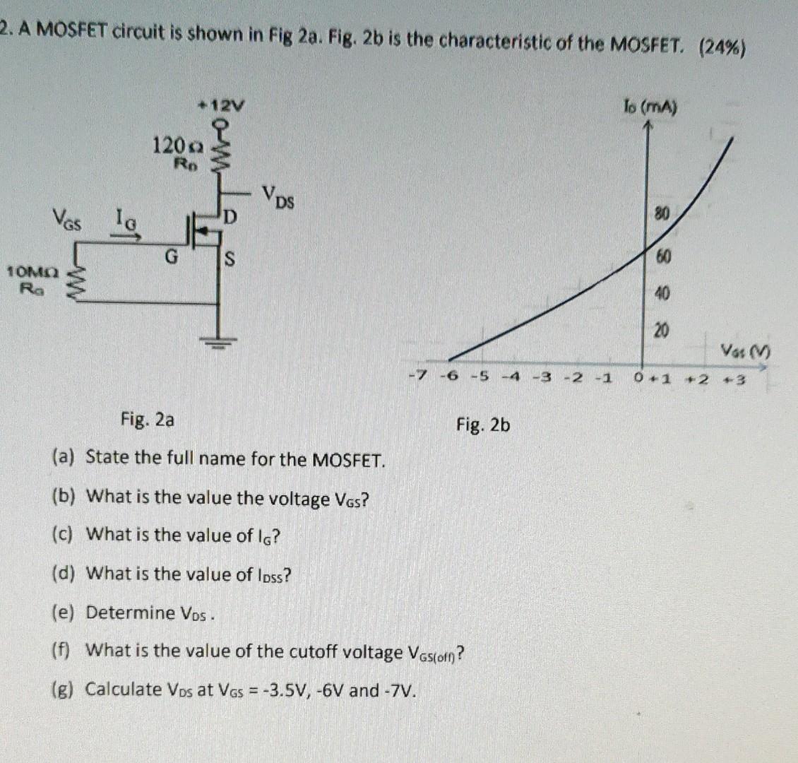 2 A Mosfet Circuit Is Shown In Fig 2a Fig 2b Is The Characteristic Of The Mosfet 24 Vgs 10mq Ra Lo 120 Ro 12v S 1